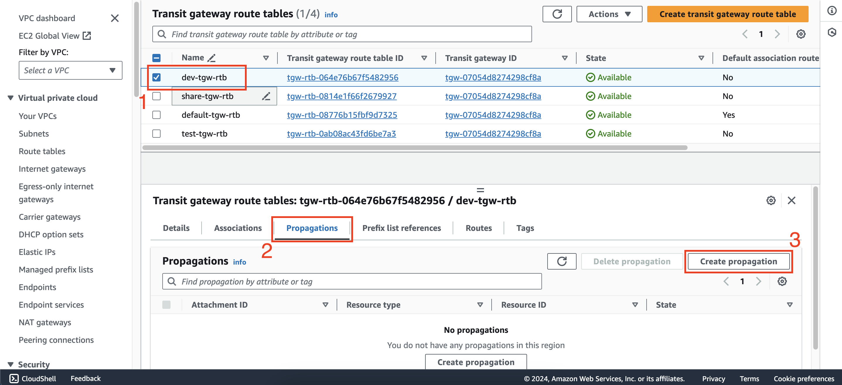 Multiple route tables