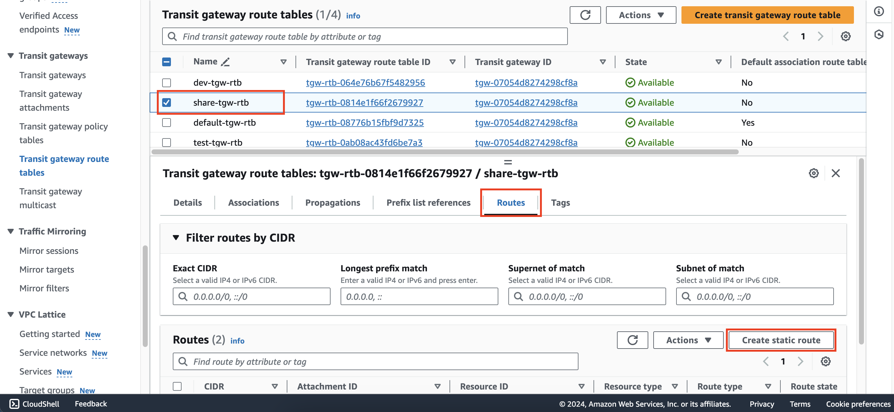 Configure route tables