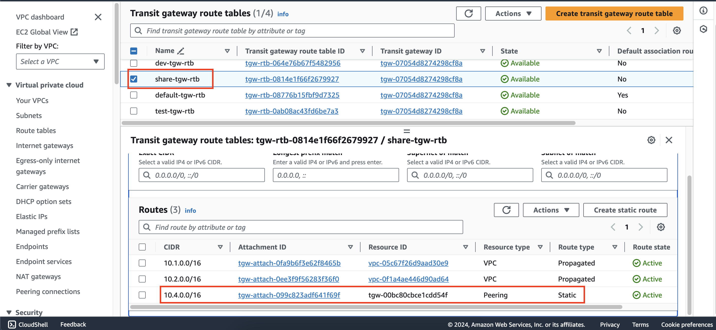 Configure route tables