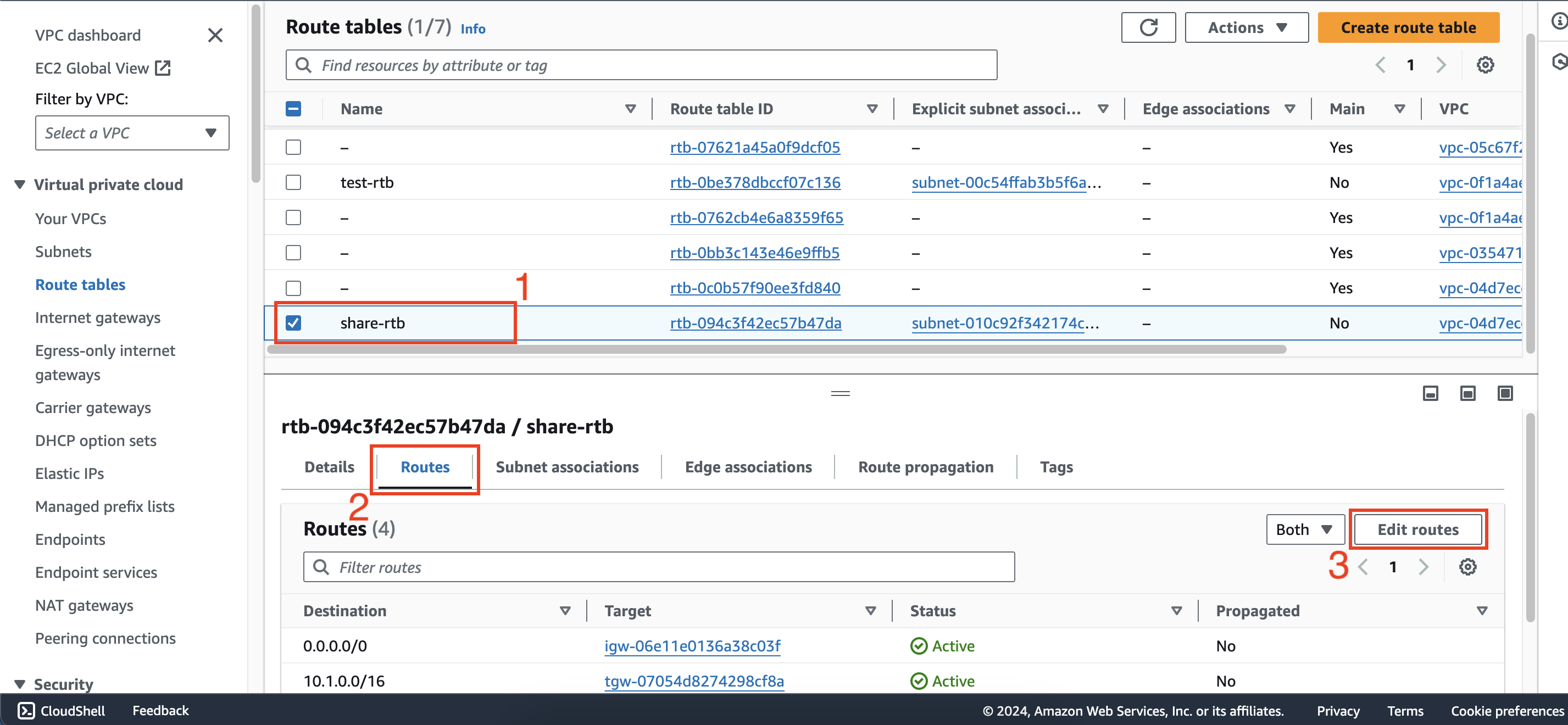 Configure route tables