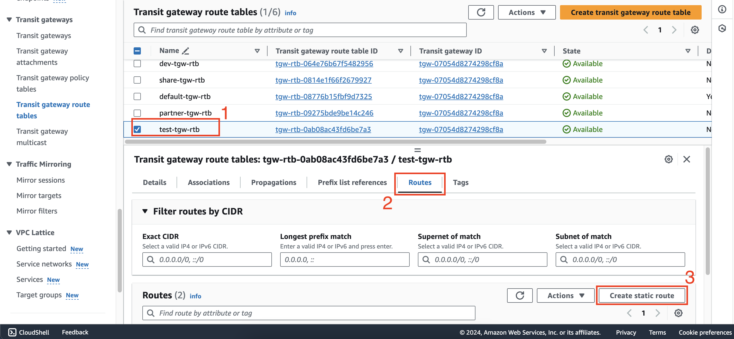 Peering transit gateways