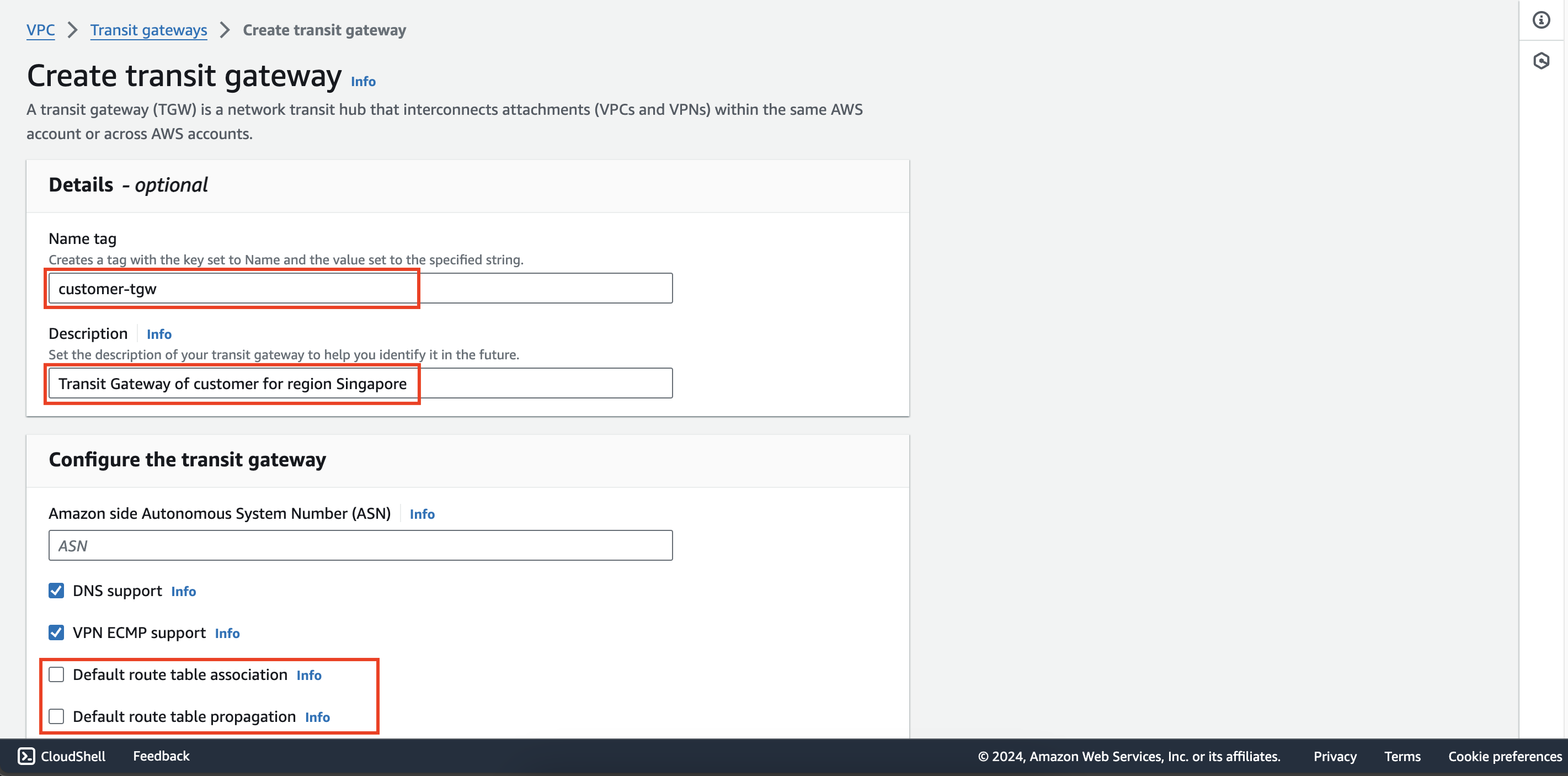 Customer transit gateway