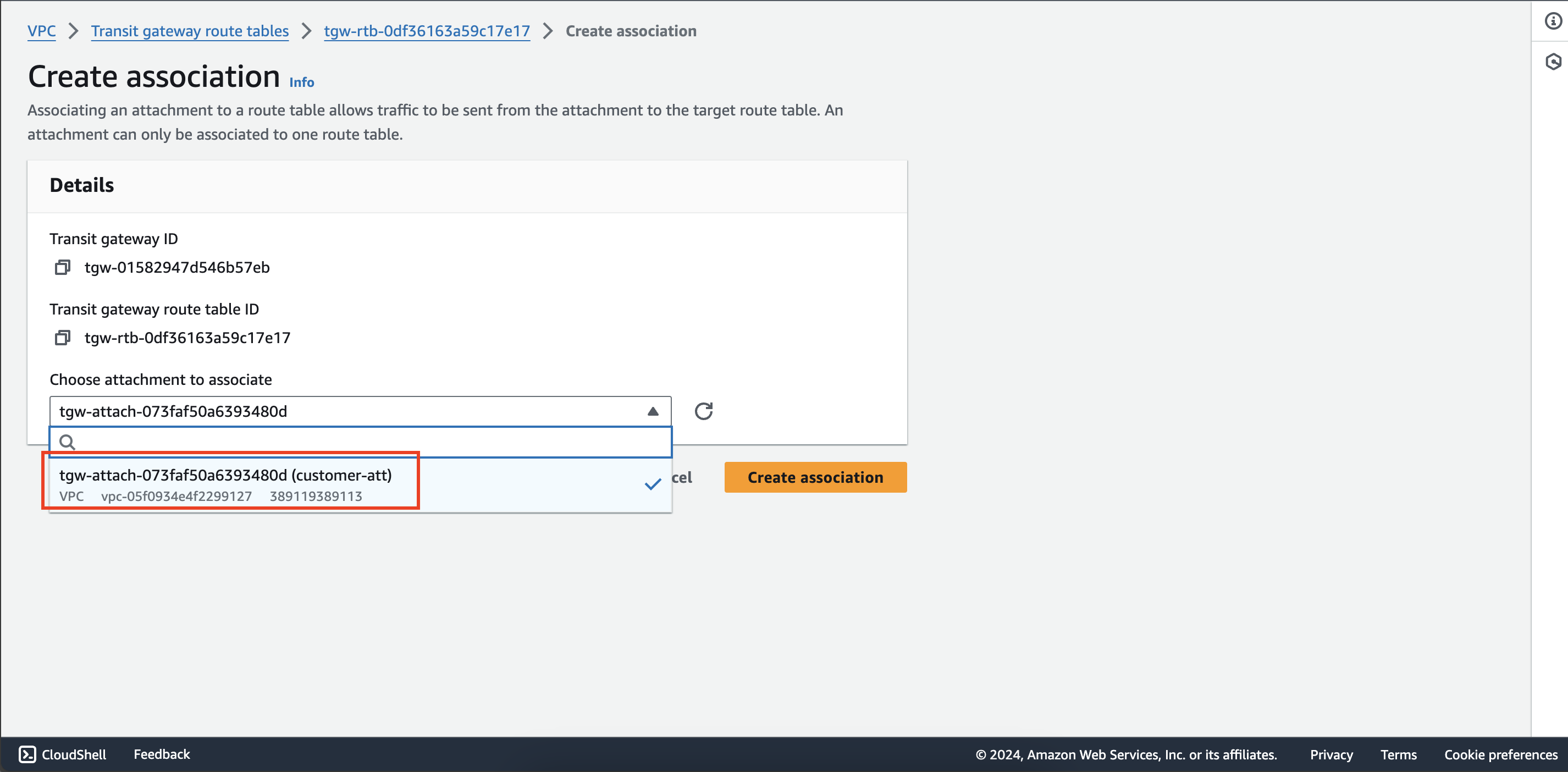 Customer transit gateway